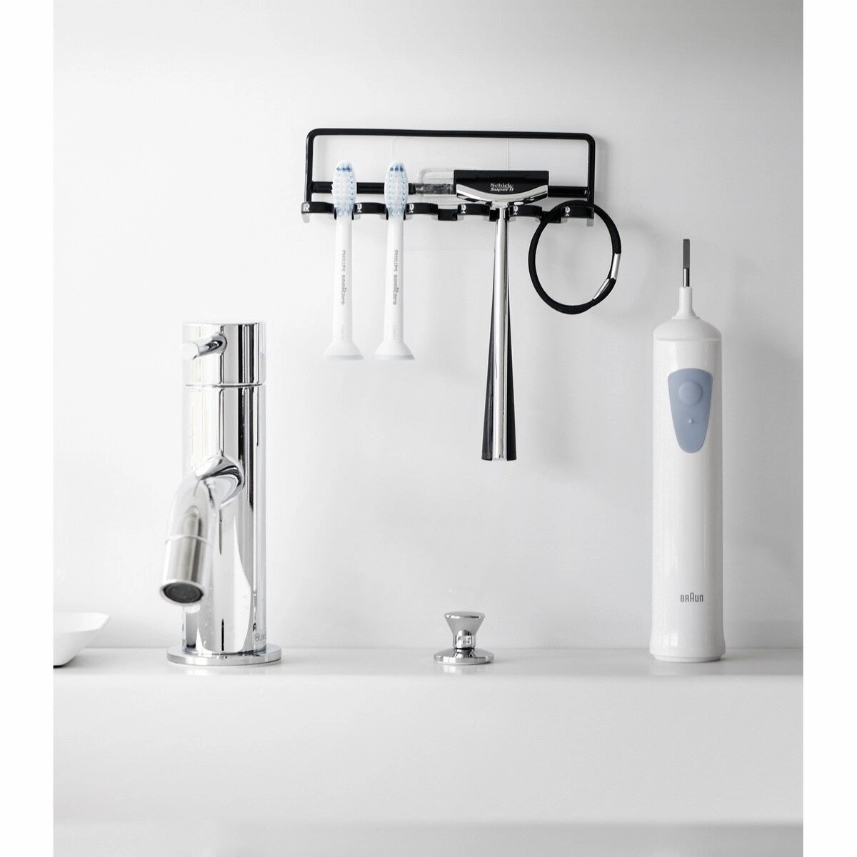 Yamazaki Home Traceless Adhesive Toothbrush Holder, Steel, Holds 0.55 lbs - L 1.38 x W 4.92 x H 1.57 inches