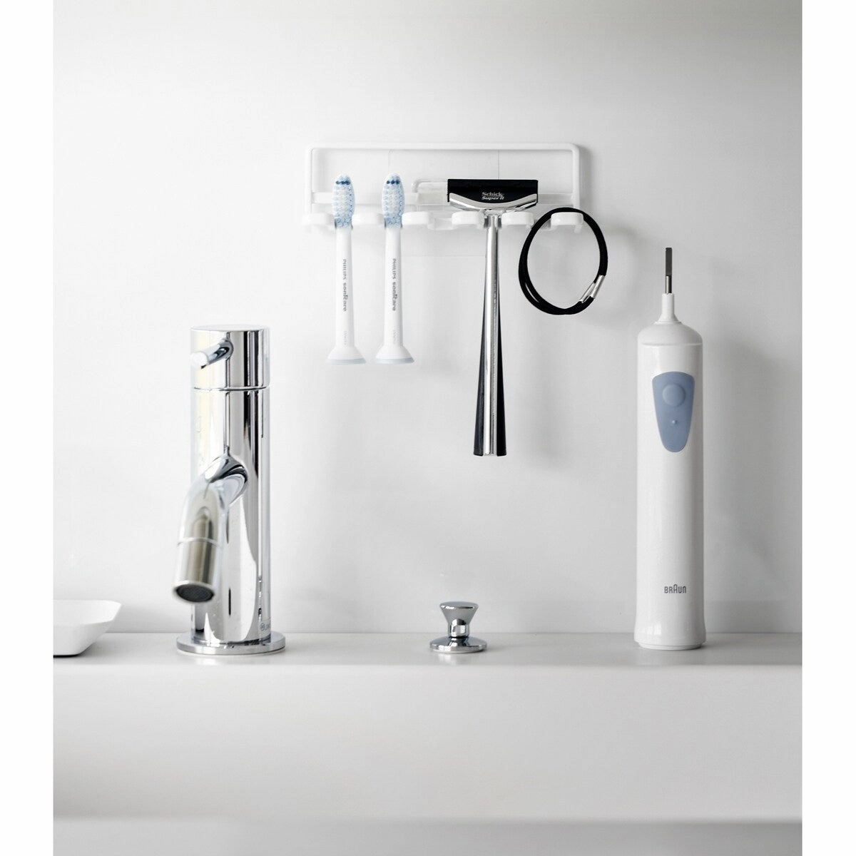Yamazaki Home Traceless Adhesive Toothbrush Holder, Steel, Holds 0.55 lbs - L 1.38 x W 4.92 x H 1.57 inches