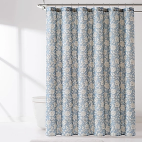 Zara Floral Block Linen Textured Shower Curtain shower curtain,bath curtain,bathroom decor